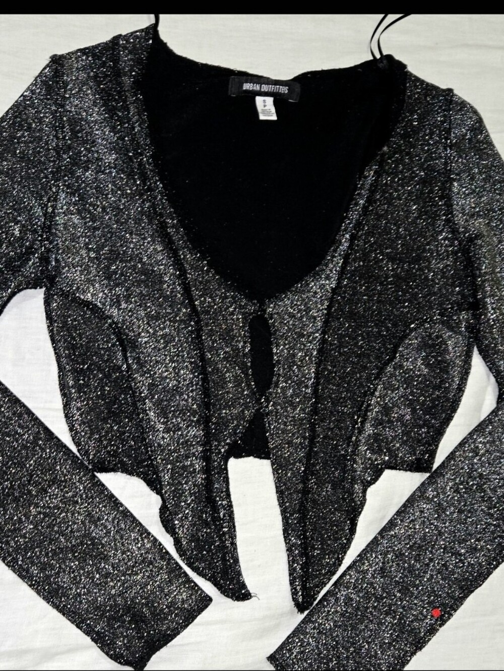Urban Outfitters Black Silver Glitter Tie Up!  Sexy Eyelet Opening And Lined.